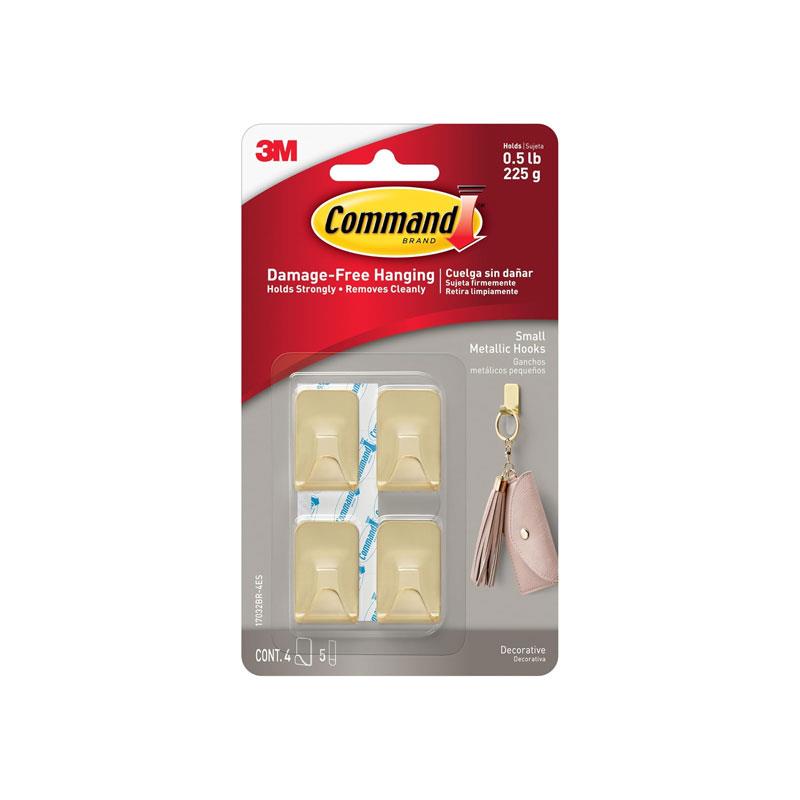 3M Command Small Metallic Hook 4 Hooks 225g Weight Capacity Black