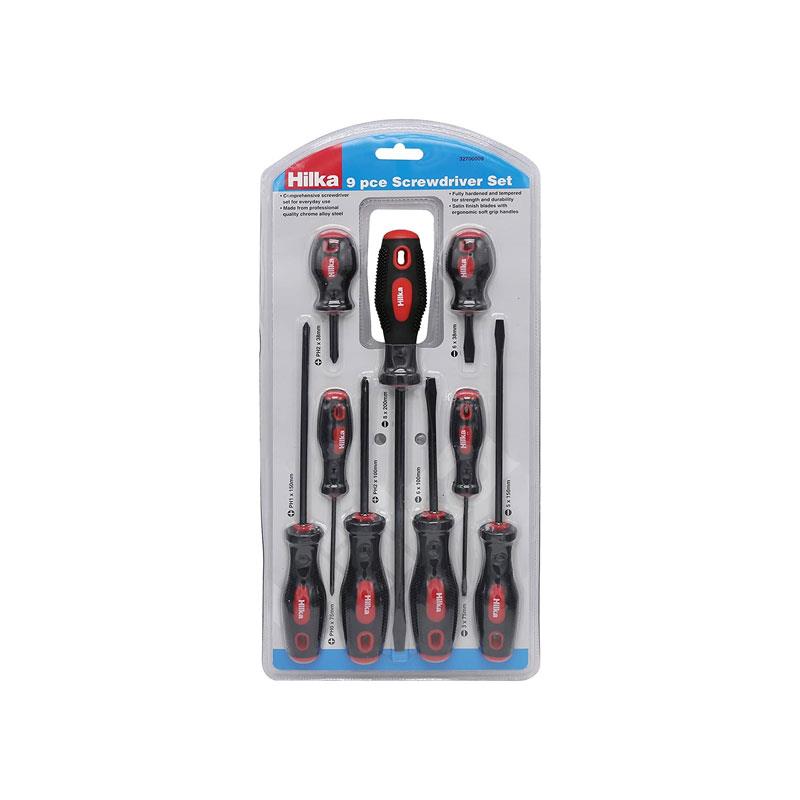 Hilka Tools Screwdriver Set 9 Pieces Flat/Slotted Philips Stubby Red And Black Main image