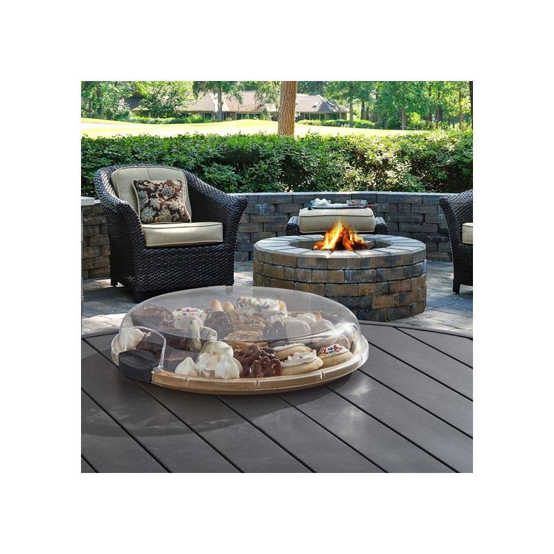 Farberware Build-A-Board Bamboo Round Snack Serving Board 35.5cm Clear Locking Lid Wood