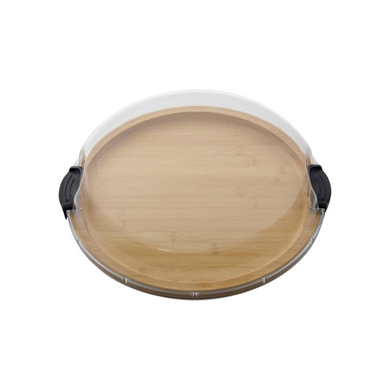 Farberware Build-A-Board Bamboo Round Snack Serving Board 35.5cm Clear Locking Lid Wood