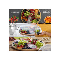 Farberware Build-A-Board Bamboo Round Snack Serving Board 35.5cm Clear Locking Lid Wood