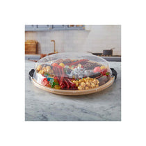 Farberware Build-A-Board Bamboo Round Snack Serving Board 35.5cm Clear Locking Lid Wood