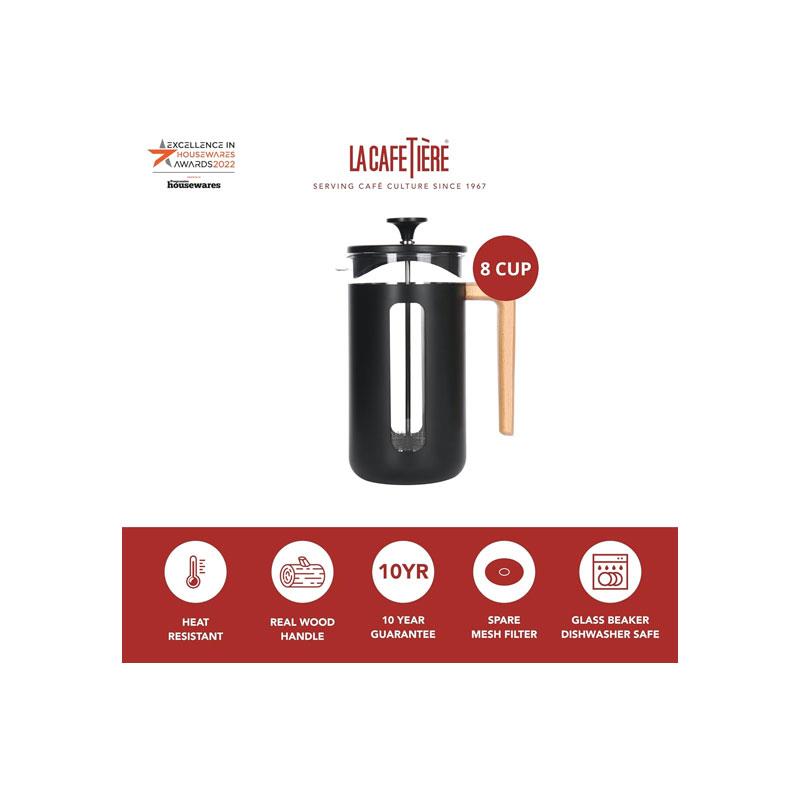 La Cafetiere Pisa 8-Cup Cafetiere French Presses Coffee Maker Borosilicate Glass Stainless Steel Black