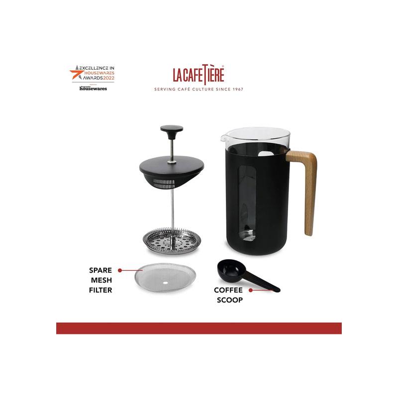 La Cafetiere Pisa 8-Cup Cafetiere French Presses Coffee Maker Borosilicate Glass Stainless Steel Black