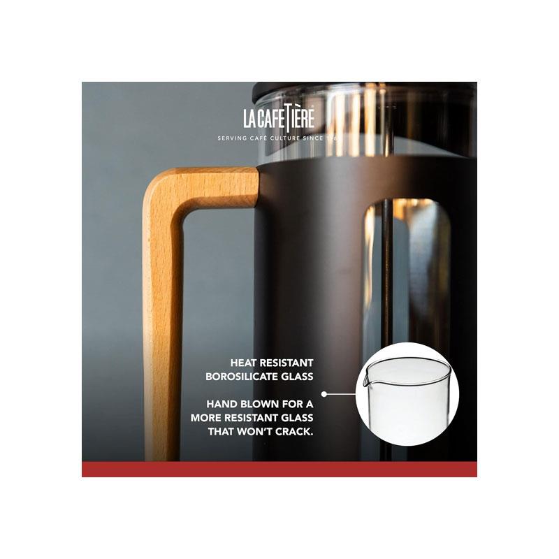 La Cafetiere Pisa 8-Cup Cafetiere French Presses Coffee Maker Borosilicate Glass Stainless Steel Black