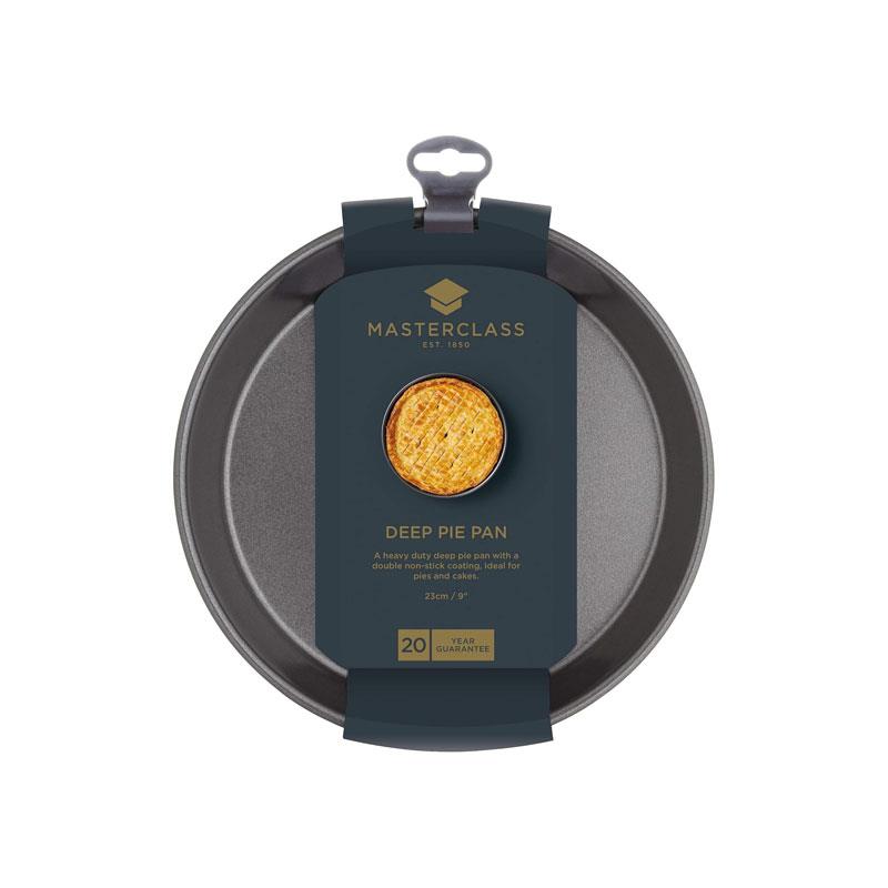MasterClass Deep Pie Pan 23cm Baking Tin/Tart Tin Non-Stick 9 Inch Round Pan Carbon Steel Grey