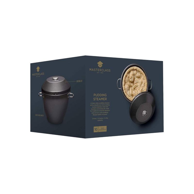 MasterClass Pudding Steamer 2 Litres Non-Stick Robust Carbon Steel Black