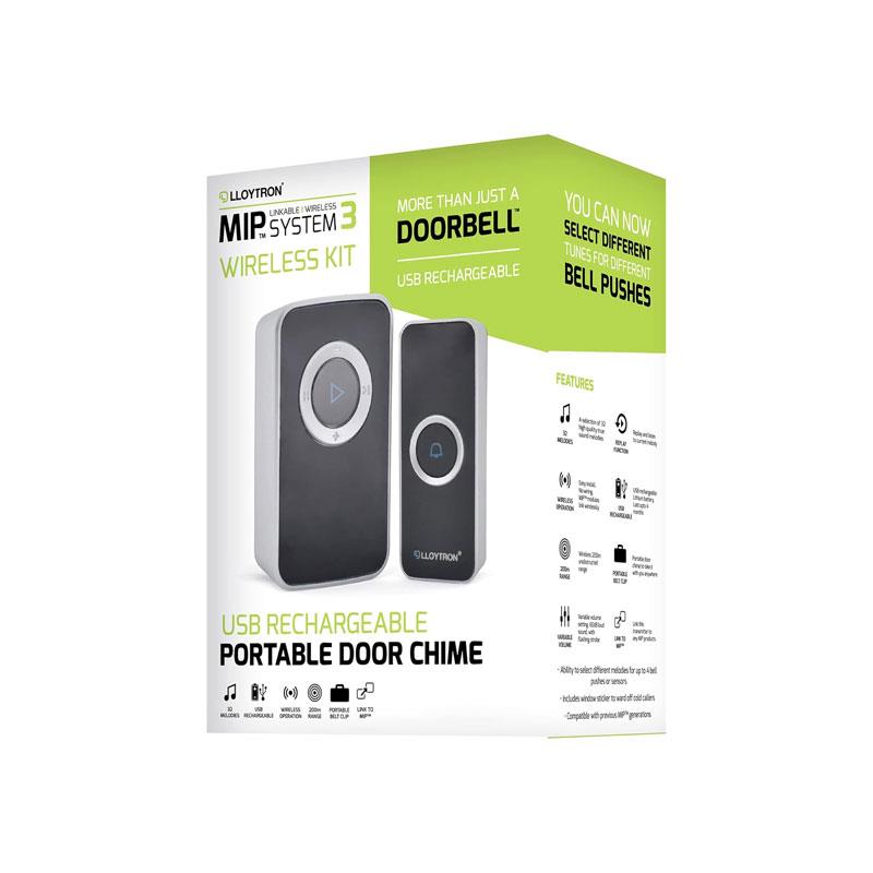 Lloytron Melody MIP3 Lithium Rechargeable Portable Door Chime Kit Black