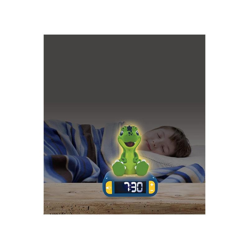 Lexibook 3D Dinosaur Childrens Clock With Night Light Alarm Snooze Blue/Green