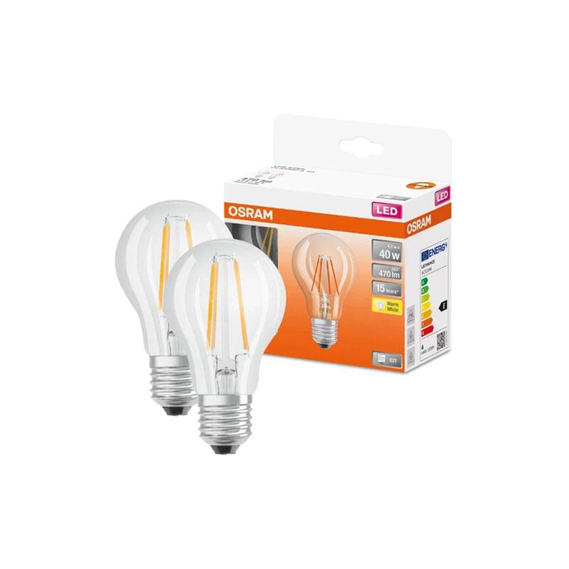 Osram LED 40W E27 Filament Clear Glass GLS ES Bulb Twin Pack Main image