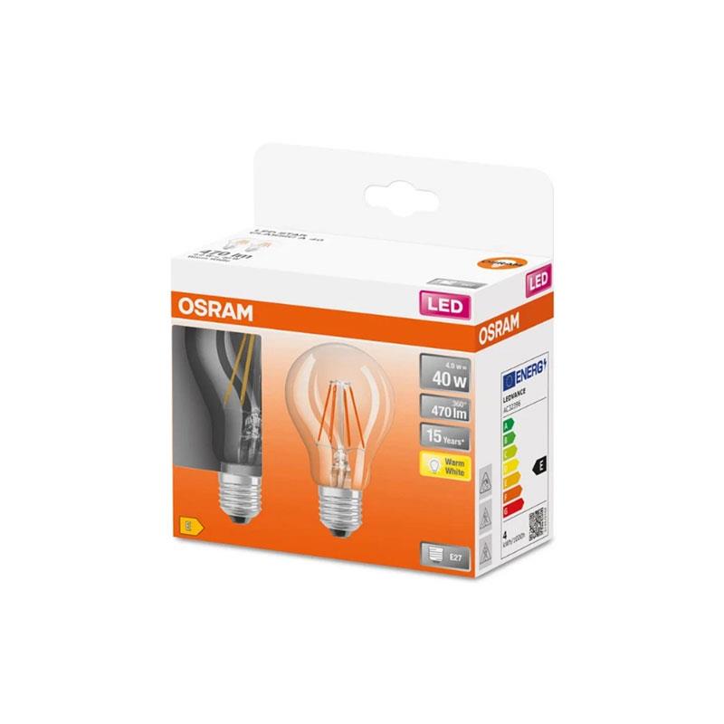 Osram LED 40W E27 Filament Clear Glass GLS ES Bulb Twin Pack