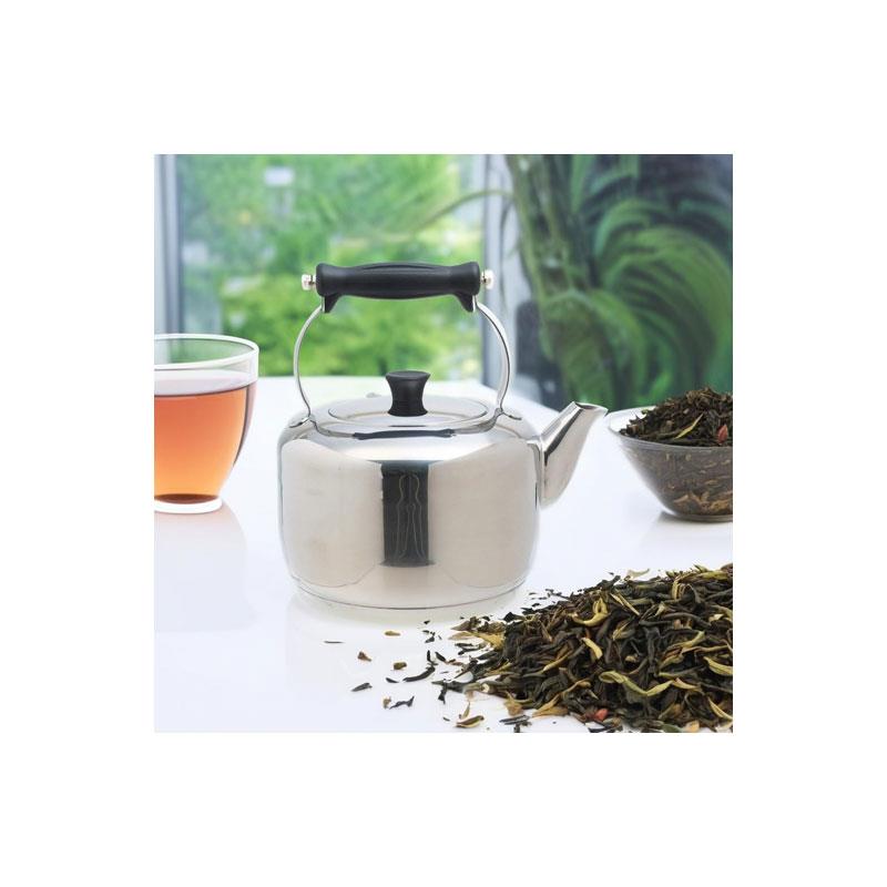 MasterClass Deluxe Farmhouse Style Stovetop Kettle 2 Litres Stainless Steel Heavy Duty Induction-Safe Silver