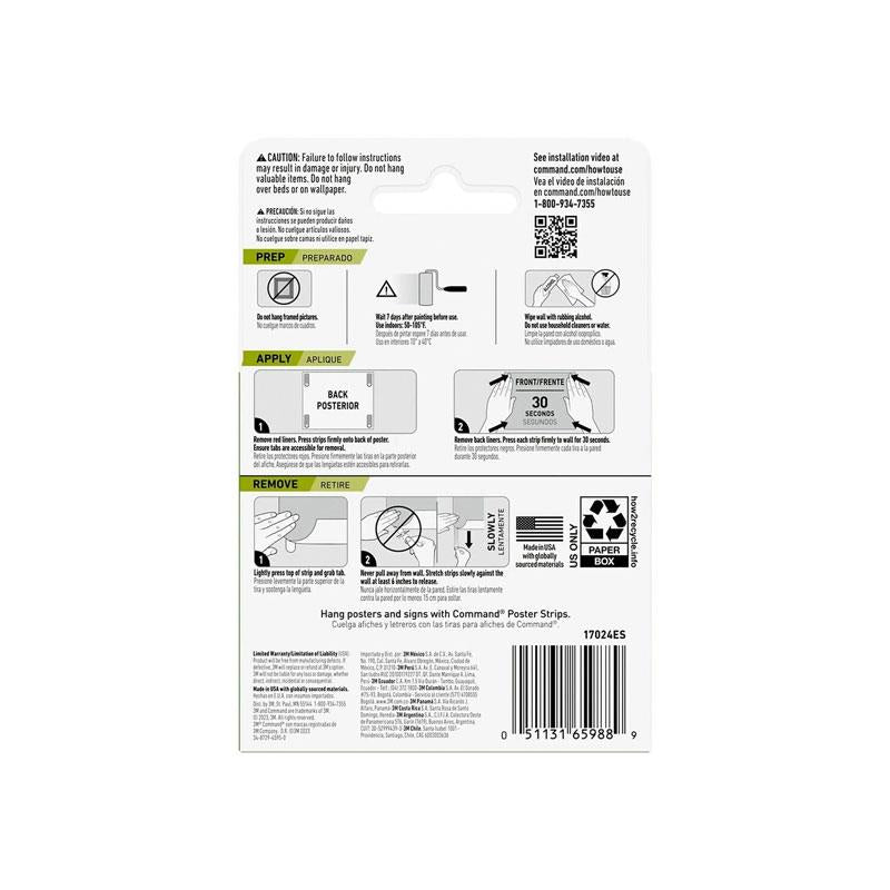 3M Command Poster Strips Small Mounting Adhesive 12 Small Strips White