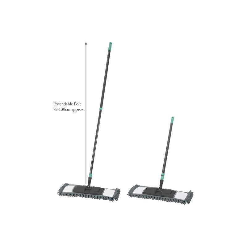JVL Chenille Extendable Flat Floor Mop Super-Absorbent Grey/Turquoise