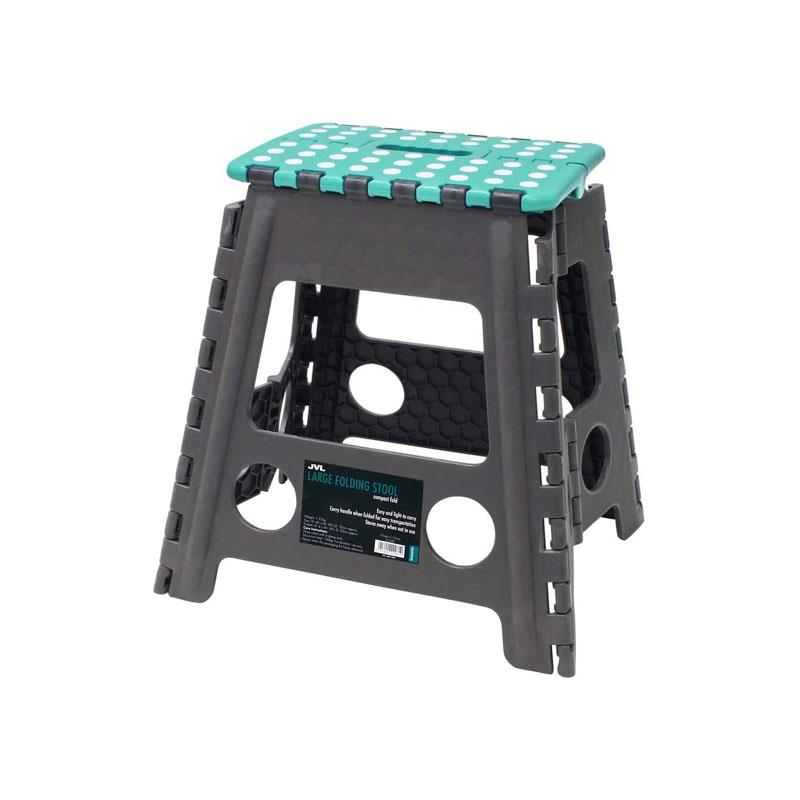 JVL Folding Step Stool Large Lightweight Plastic Foldable Grey/Turquoise