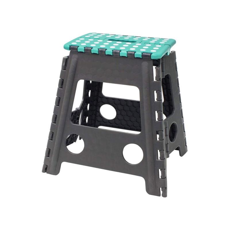 JVL Folding Step Stool Large Lightweight Plastic Foldable Grey/Turquoise