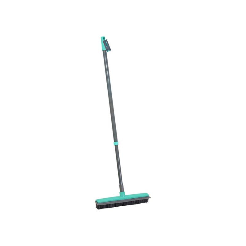 JVL Indoor Extendable Rubber Bristle Brush Broom With Squeegee Turquoise/Grey Main image