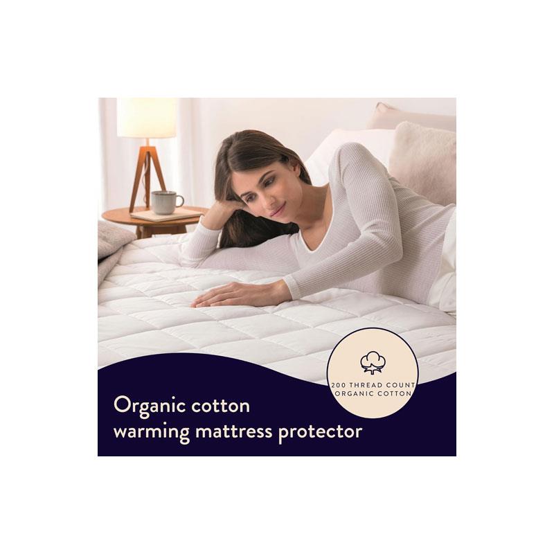 Dreamland Snowed In Organic Cotton Warming Mattress Protector Single 6 Heat Settings With Timer Detachable Controllers Machine Washable 190 x 90cm White