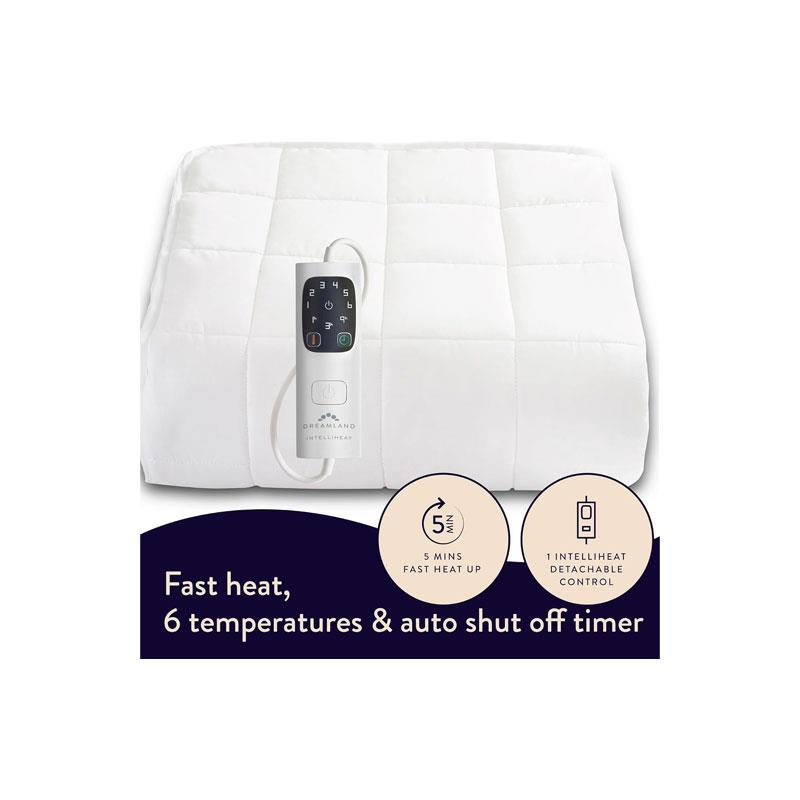 Dreamland Snowed In Organic Cotton Warming Mattress Protector Single 6 Heat Settings With Timer Detachable Controllers Machine Washable 190 x 90cm White