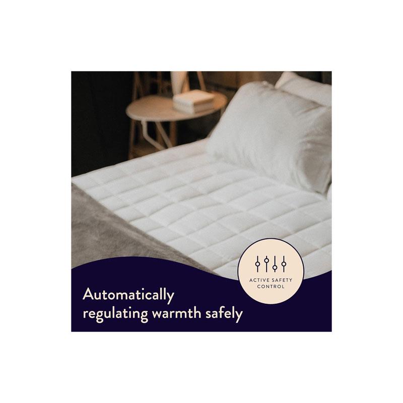 Dreamland Snowed In Organic Cotton Warming Mattress Protector Single 6 Heat Settings With Timer Detachable Controllers Machine Washable 190 x 90cm White