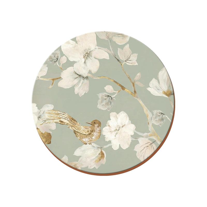 Creative Tops Duck Egg Floral Bird Cork-Back Round Premium Coasters Set of 4 Multicolour Main image