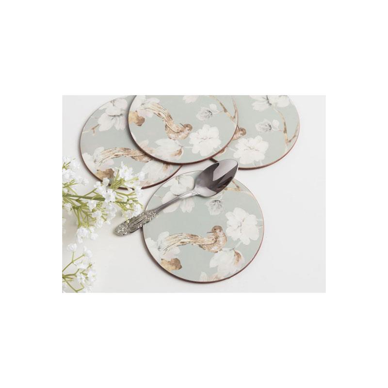 Creative Tops Duck Egg Floral Bird Cork-Back Round Premium Coasters Set of 4 Multicolour