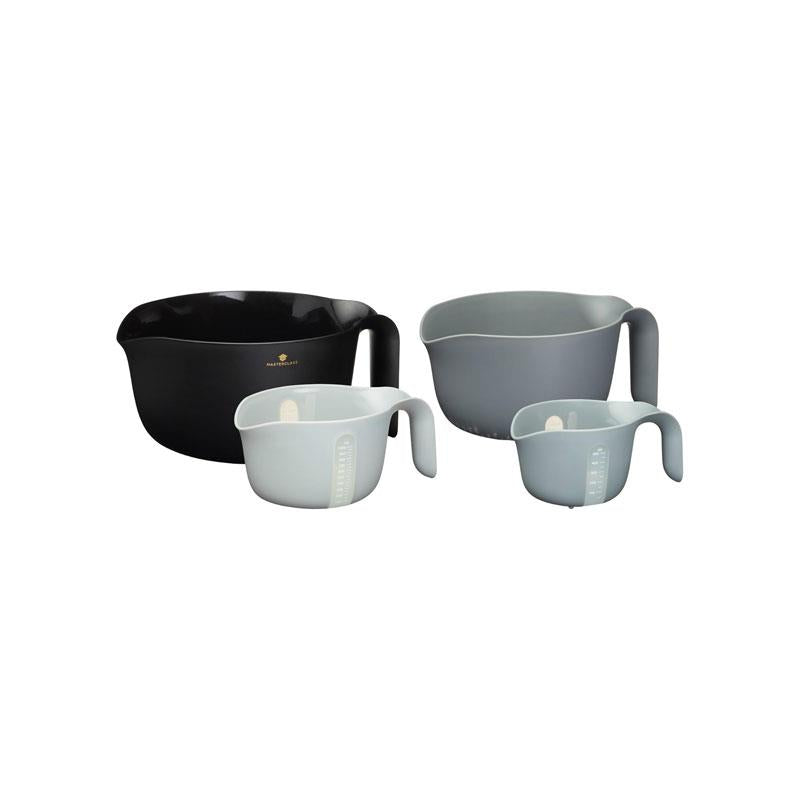 MasterClass Smart Space Stackable Mixing Bowl Set With Colander And Measuring Jug Plastic 4 Piece Set Black