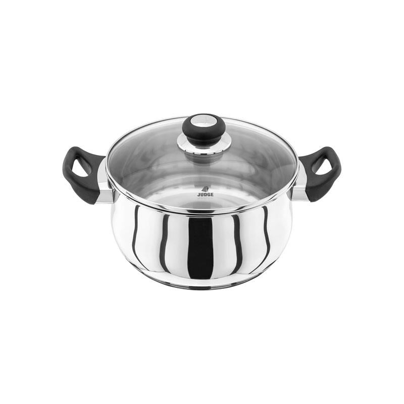 Judge Vista Casserole Pot 24cm/4 Litres Polished Stainless Steel Twin Handles Shatterproof Vented Glass Lid Large Silver