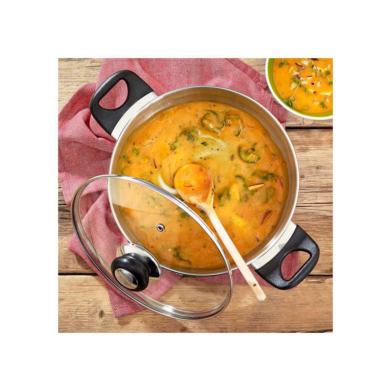 Judge Vista Casserole Pot 24cm/4 Litres Polished Stainless Steel Twin Handles Shatterproof Vented Glass Lid Large Silver