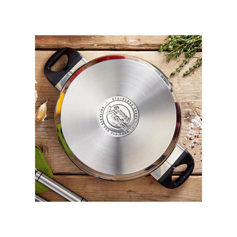 Judge Vista Casserole Pot 24cm/4 Litres Polished Stainless Steel Twin Handles Shatterproof Vented Glass Lid Large Silver