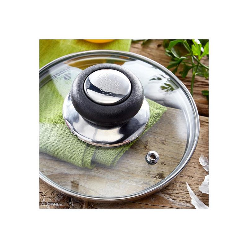 Judge Vista Casserole Pot 24cm/4 Litres Polished Stainless Steel Twin Handles Shatterproof Vented Glass Lid Large Silver