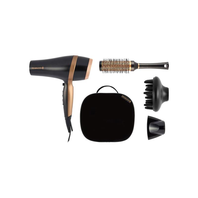 Remington Salon Smooth Hair Dryer 2000W Gift Set With Concentrator & Diffuser Ceramic Ionic Grille 3 Heat & 2 Speed Settings Cool Shot Round Brush Black