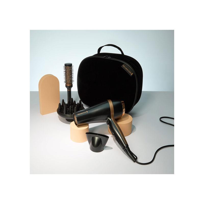 Remington Salon Smooth Hair Dryer 2000W Gift Set With Concentrator & Diffuser Ceramic Ionic Grille 3 Heat & 2 Speed Settings Cool Shot Round Brush Black