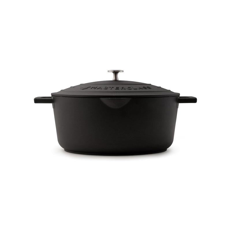 MasterClass Oval Cast Aluminium Casserole Dish 6 Litres With Self Basting Lid And Strainer Black Main image