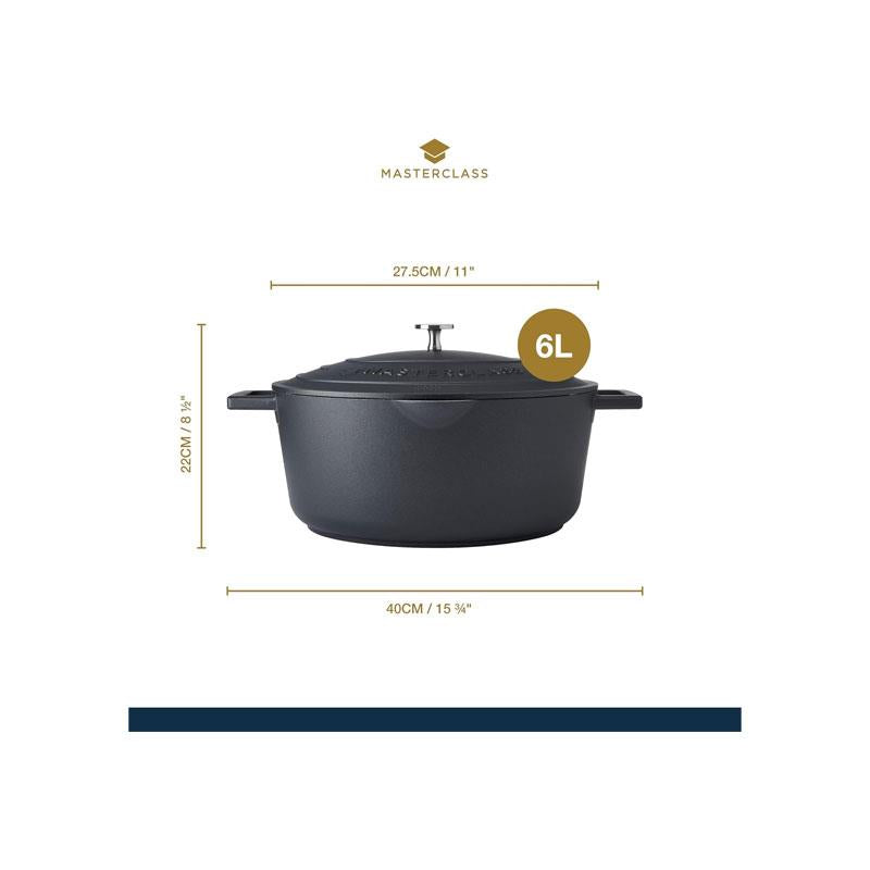 MasterClass Oval Cast Aluminium Casserole Dish 6 Litres With Self Basting Lid And Strainer Black