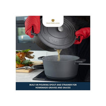 MasterClass Oval Cast Aluminium Casserole Dish 6 Litres With Self Basting Lid And Strainer Black