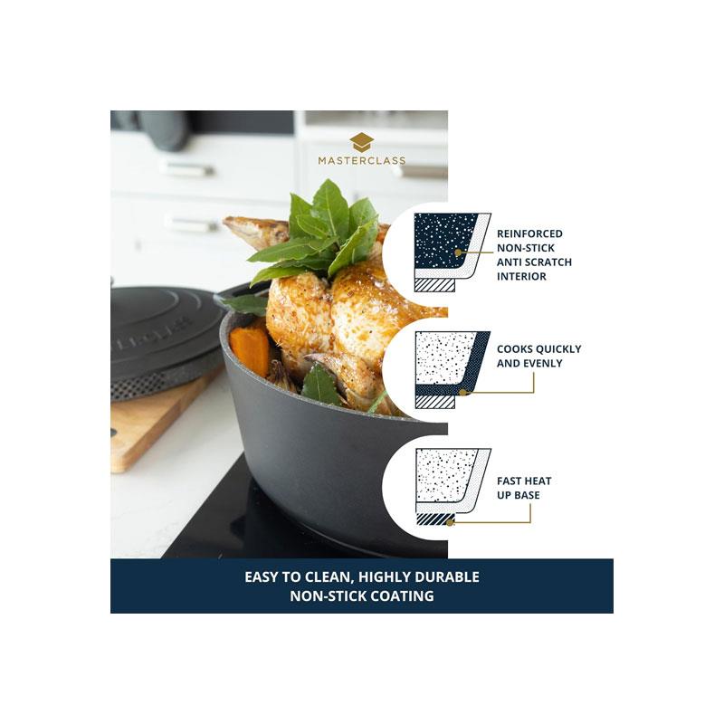 MasterClass Oval Cast Aluminium Casserole Dish 6 Litres With Self Basting Lid And Strainer Black