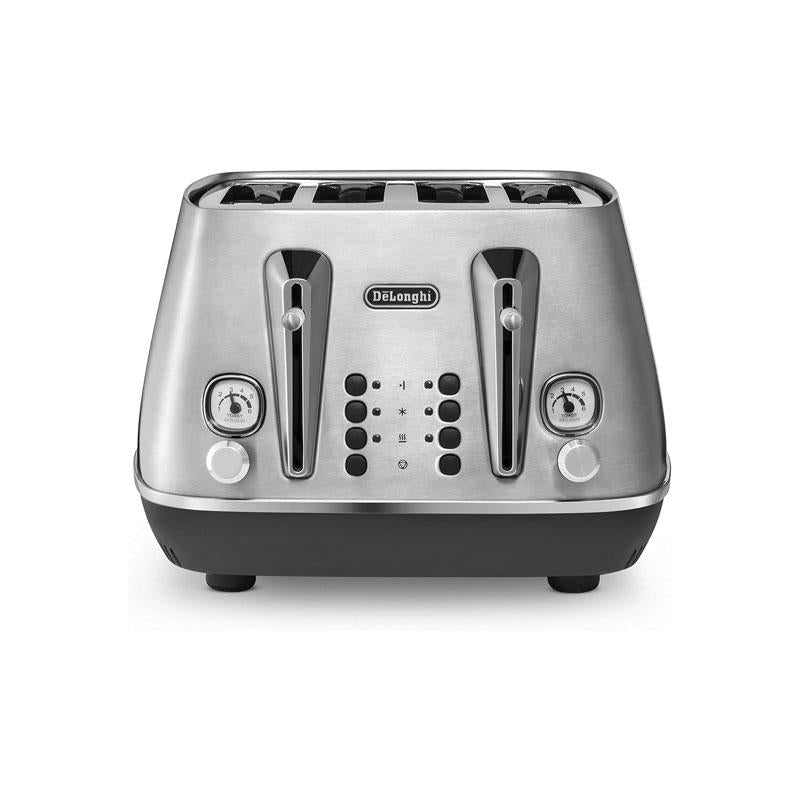 Delonghi Distinta X 4 Slice Toaster Dual Browning Control Reheat/Defrost/Bagel Function Brushed Stainless Steel 1800W Silver Main image