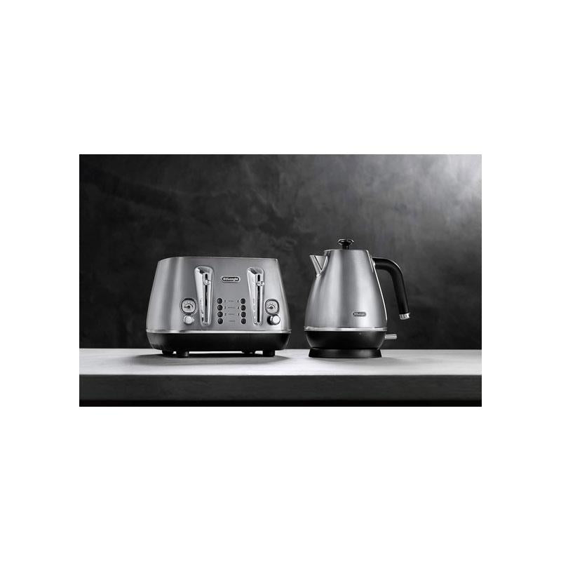 Delonghi Distinta X 4 Slice Toaster Dual Browning Control Reheat/Defrost/Bagel Function Brushed Stainless Steel 1800W Silver