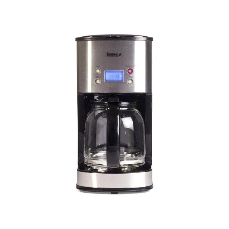 Igenix Digital Filter Coffee Machine Makes 12 Cups of Coffee 24 Hour Timer Metal Stainless Steel 800W 1.5 Litre Silver