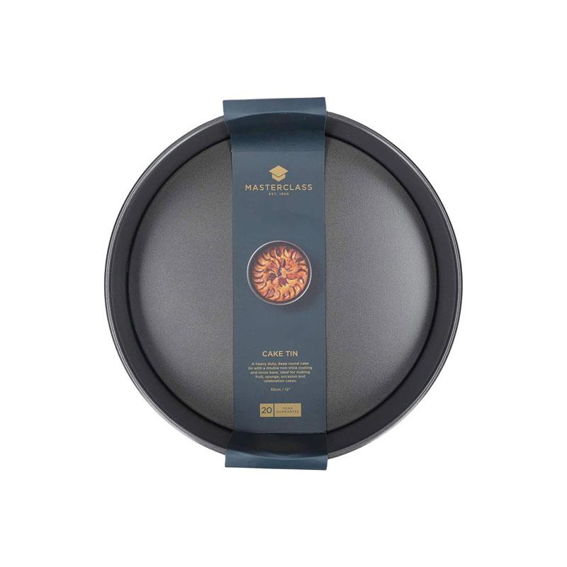 MasterClass Non-Stick Round Loose Base Deep Cake Pan 30cm Carbon Steel Grey