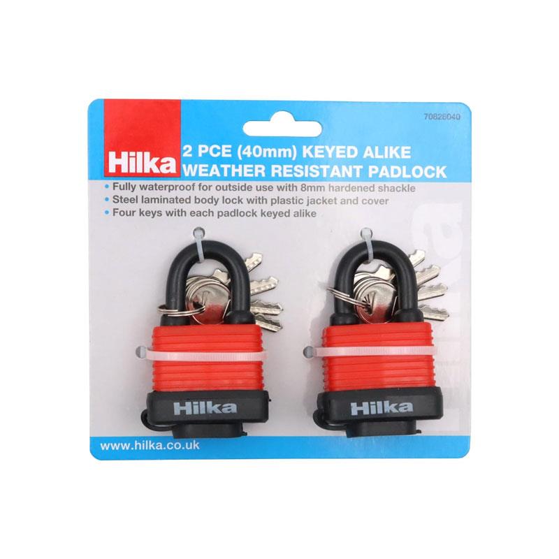 Hilka Tools Weather Resistant Keyed Alike Padlock 40mm 2 Piece Red