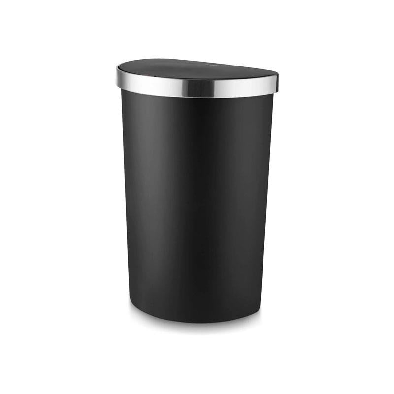 Tower Curved Sensor Bin With Bin Liner Retainer Ring Durable PP Body Battery Operated Stainless Steel Trim Lid 50 Litres Black