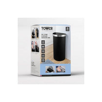 Tower Curved Sensor Bin With Bin Liner Retainer Ring Durable PP Body Battery Operated Stainless Steel Trim Lid 50 Litres Black