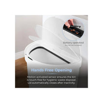 Tower Curved Sensor Bin 50 Litres With Bin Liner Retainer Ring Durable PP Body Battery Operated White