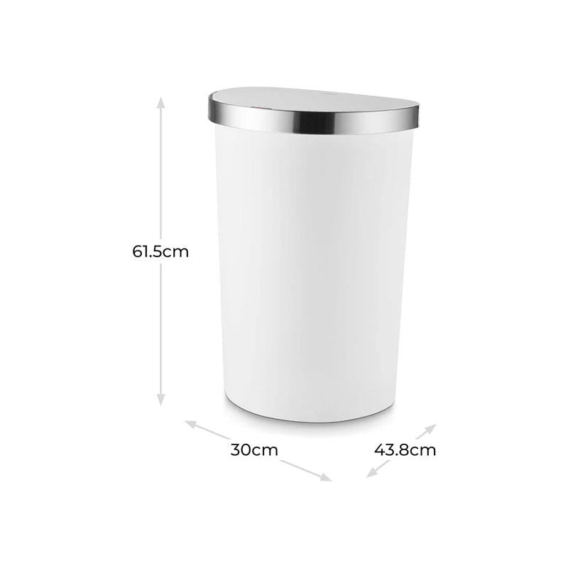 Tower Curved Sensor Bin With Bin Liner Retainer Ring Durable PP Body Battery Operated Stainless Steel Trim Lid 50 Litres White Secondary image