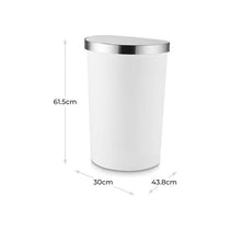 Tower Curved Sensor Bin With Bin Liner Retainer Ring Durable PP Body Battery Operated Stainless Steel Trim Lid 50 Litres White
