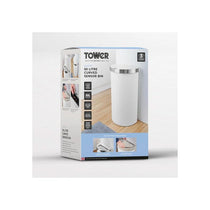 Tower Curved Sensor Bin With Bin Liner Retainer Ring Durable PP Body Battery Operated Stainless Steel Trim Lid 50 Litres White
