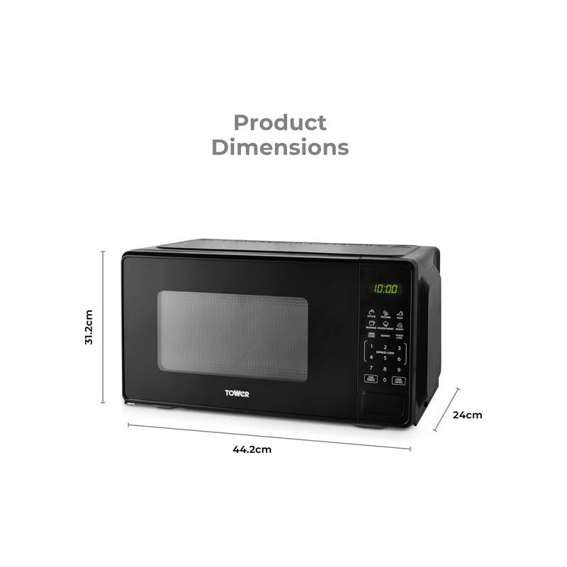 Tower Digital Microwave 11 Power Levels 6 Auto Cook Pre-Sets LED Display Express Cooking Mode 800W 20 Litres Black