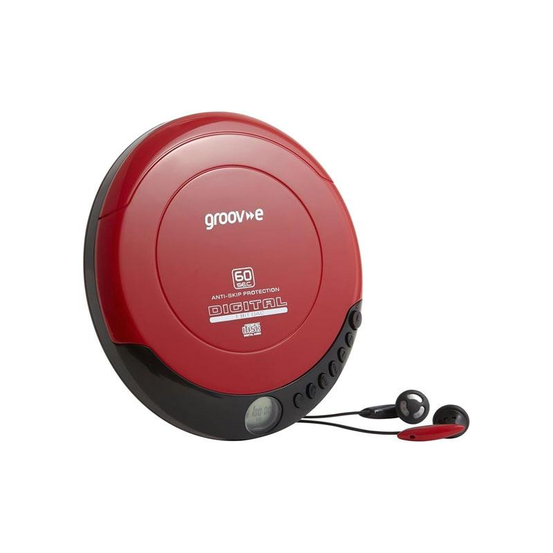 Groov-e Retro Series Personal CD Player CD-R & CD-RW Playback Earphones Included Micro-USB Battery Powered Red